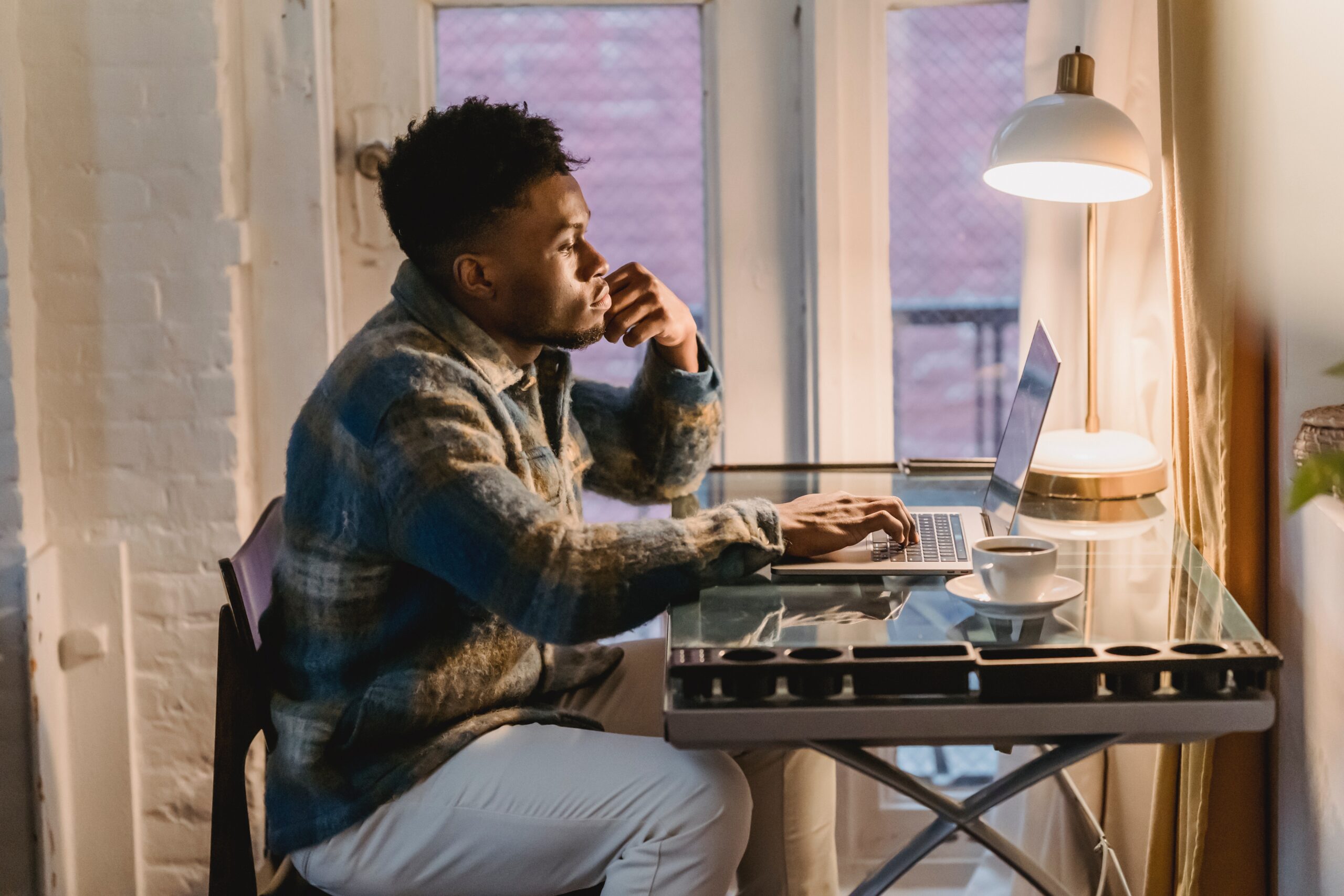 Man Work from Home at desk with computer