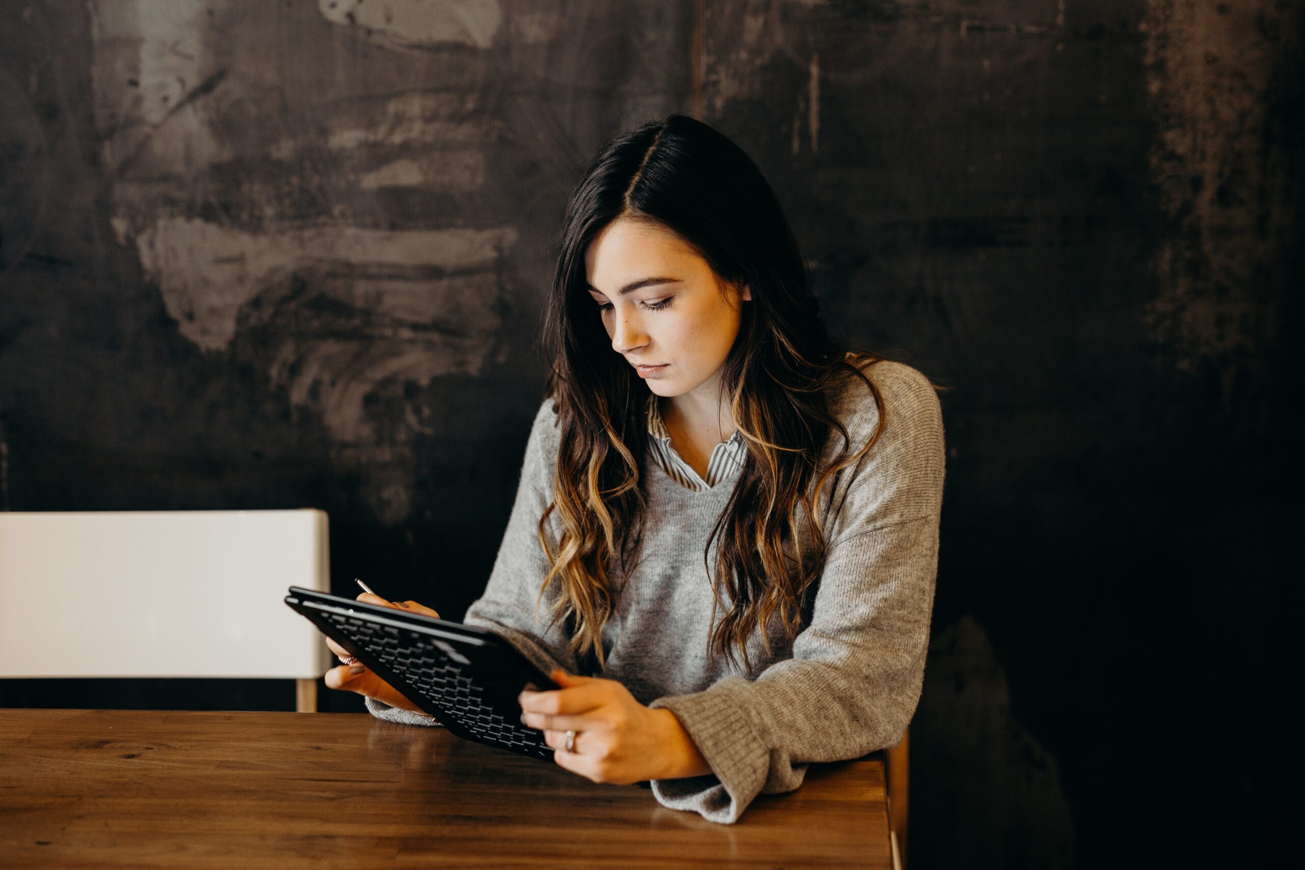 work-life balance woman on a tablet or computer working